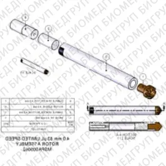 Ротор в сборе, 4,0 мм, 83 мкл, большая емкость Включает втулку ротора, приводной наконечник, нижнюю прокладку и крышку. Роторы высокой производительности имеют более тонкие стенки и ограниченную скорость вращения