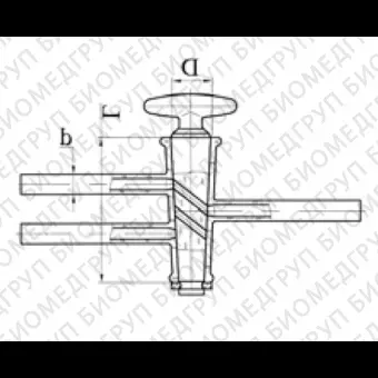 Кран химический, двухходовой, линейный, с пробкой с двойным косым отверстием, диаметр 4,0 мм, стекло, Россия, 1261